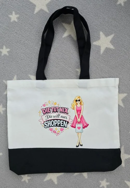 Baumwolltasche mit Spruch und modischer Illustration