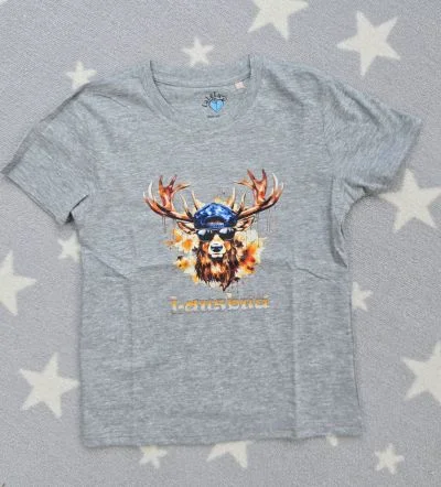 Graues Kinder-T-Shirt mit Hirschkopf und Lausbua-Schriftzug